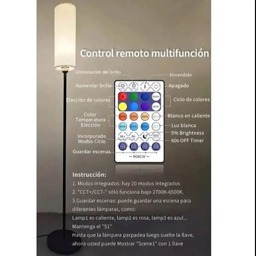Lámpara de Pie Inteligente WiFi RGBWC - Control por Voz y App Negro