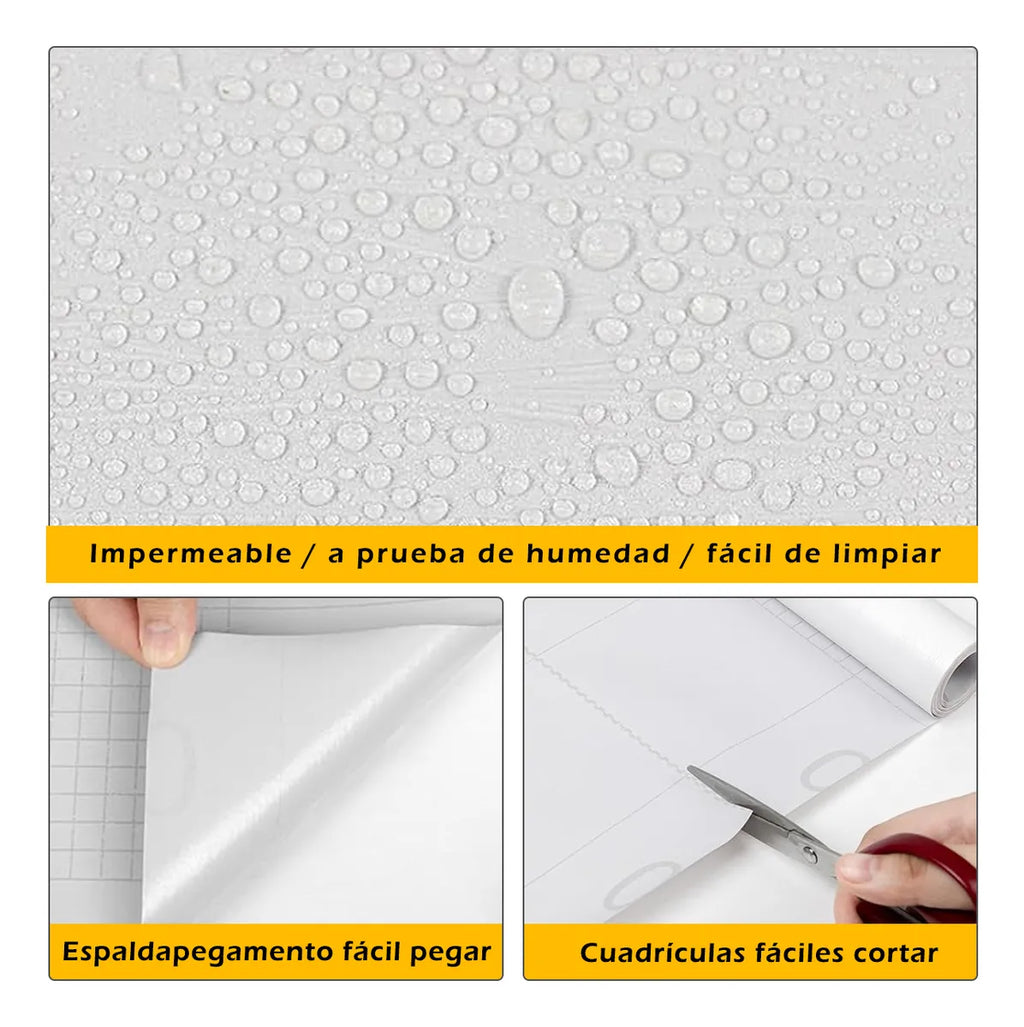 Papel Tapiz Raya Blanco 3d Cocina Adhesivos Pared 10mx45cm.