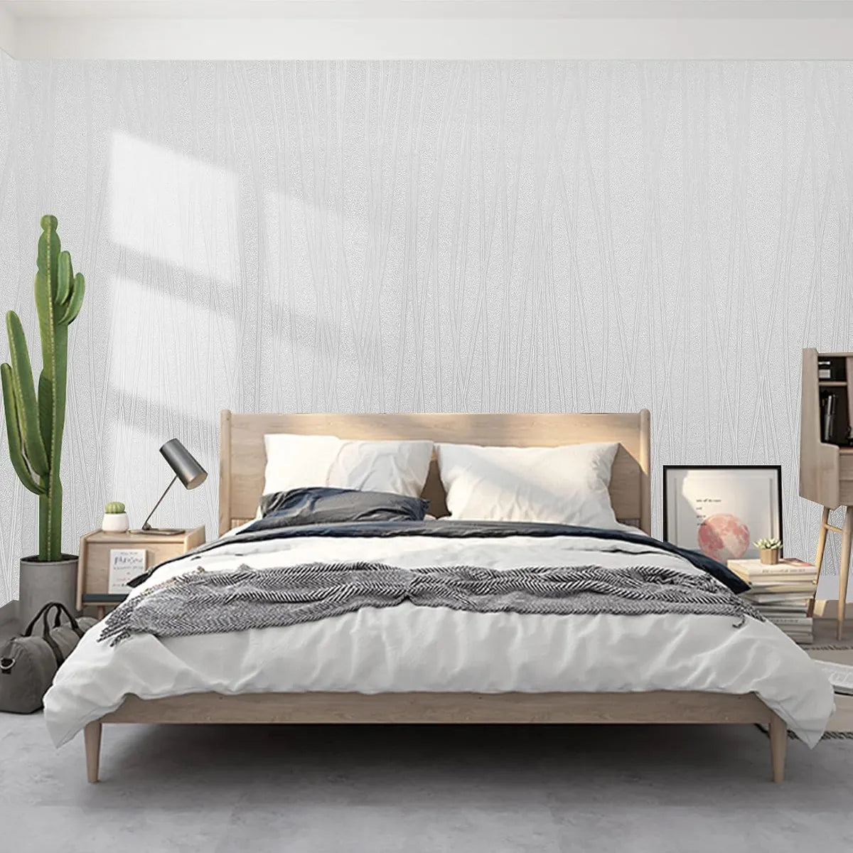 Papel Tapiz Raya Blanco 3d Cocina Adhesivos Pared 10mx45cm.